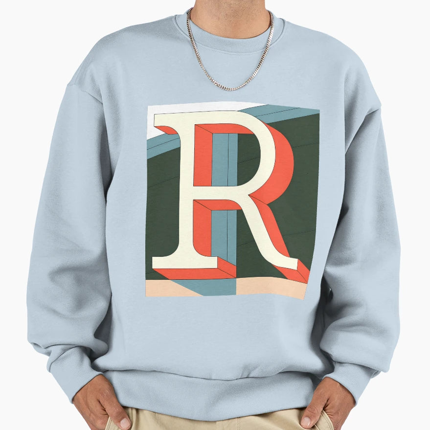 R Stylized Block Letters Geometric Sweatshirt - Custom Art Print Men Women - T-Shirt, Sweatshirt, Hoodie
