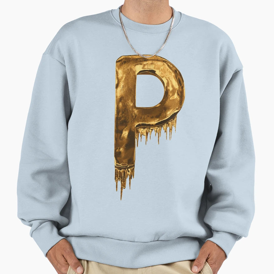 Copy Gold Drip Alphabet Letter P Sweatshirt - Unique Graphic Unisex - T-Shirt, Sweatshirt, Hoodie