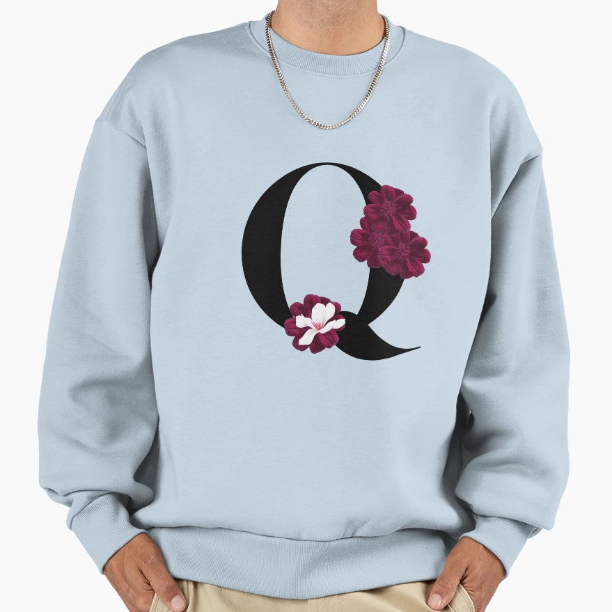 Letter Q Floral Red Sweatshirt - Graphic Print Unisex - T-Shirt, Sweatshirt, Hoodie