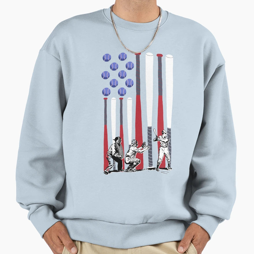Baseball Usa Flag Sweatshirt - Minimalist Print Unisex - T-Shirt, Sweatshirt, Hoodie