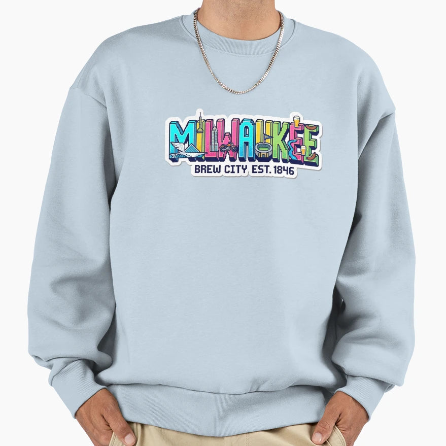 Milwaukee Brew City Pixel Art Icons Sweatshirt - Trendy Graphic for Adults - T-Shirt, Sweatshirt, Hoodie