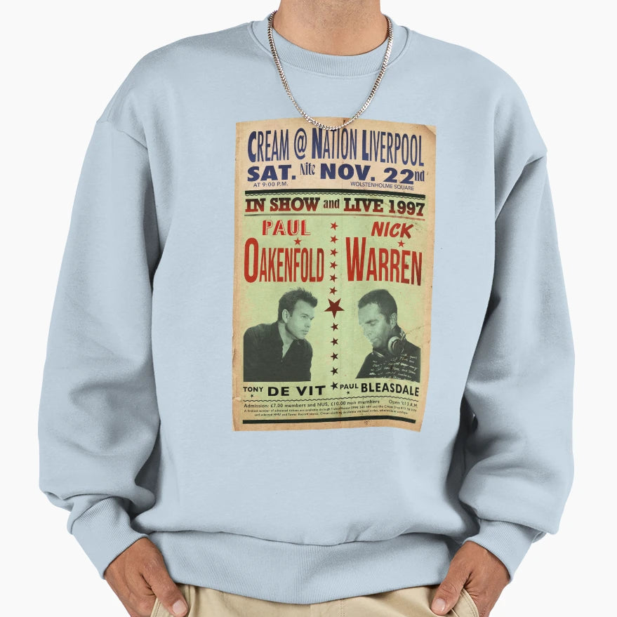 Paul Oakenfold Nick Warren Cream Sweatshirt - Custom Art Print for Adults - T-Shirt, Sweatshirt, Hoodie