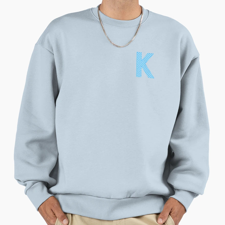 Letter K Monogram Blue And White Sweatshirt - Novelty Apparel Men Women - T-Shirt, Sweatshirt, Hoodie