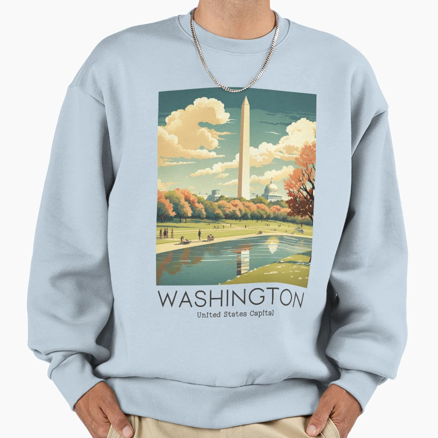 Travel Illustration Washington D C Us Sweatshirt - Unique Graphic Men Women - T-Shirt, Sweatshirt, Hoodie