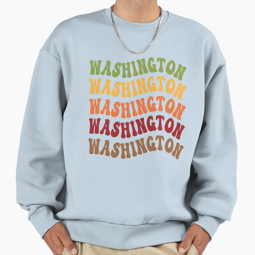 Washington Groovy Wavy Text Sweatshirt - Aesthetic Graphic Unisex - T-Shirt, Sweatshirt, Hoodie