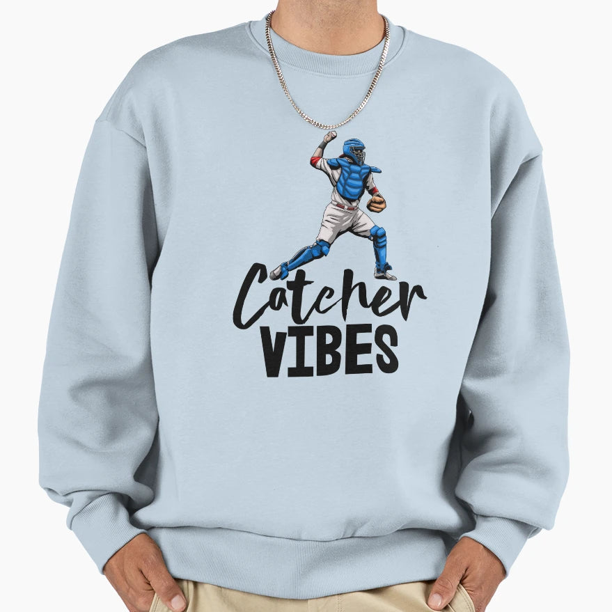 Catcher Vibes Baseball Sweatshirt - Minimalist Print Unisex - T-Shirt, Sweatshirt, Hoodie