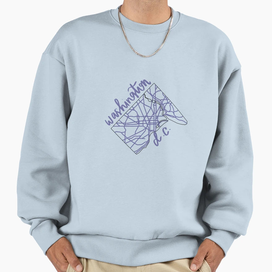 Washington Dc Map Sweatshirt - Aesthetic Graphic for Adults - T-Shirt, Sweatshirt, Hoodie