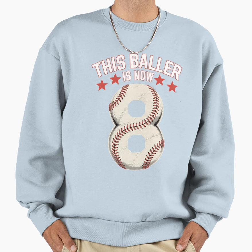 8 Birthday Baseball Bday Party Sweatshirt - Graphic Print Unisex - T-Shirt, Sweatshirt, Hoodie