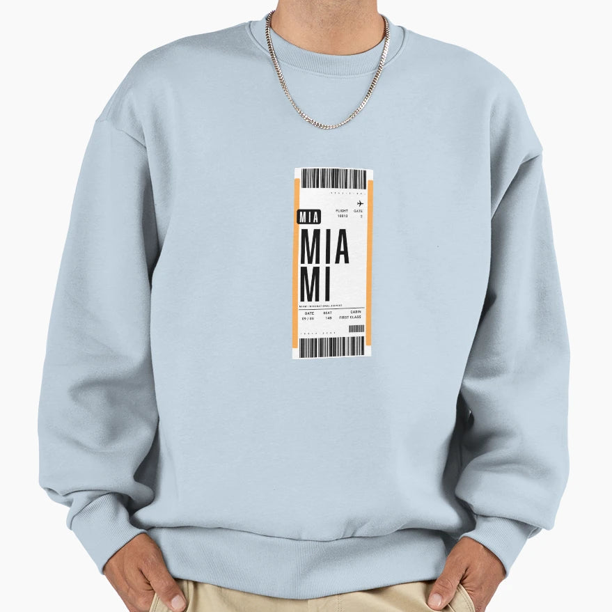 Miami Boarding Pass Plane Ticket Sweatshirt - Fun Novelty Design for Adults - T-Shirt, Sweatshirt, Hoodie
