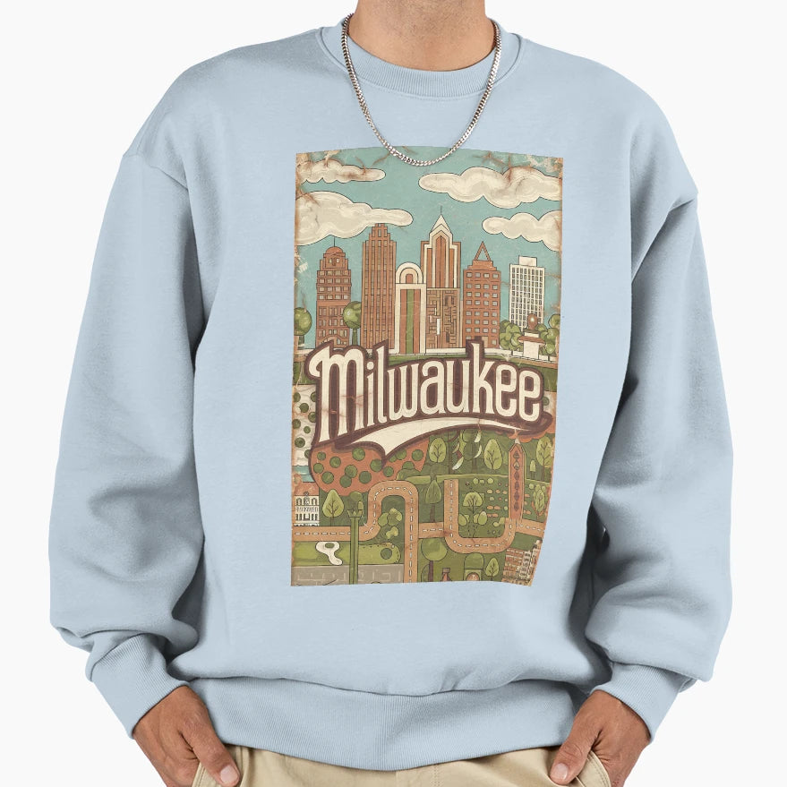 Milwaukee City Whimsical Typography Art Sweatshirt - Graphic Print Unisex - T-Shirt, Sweatshirt, Hoodie