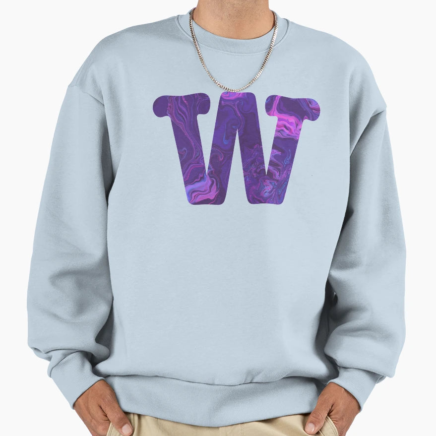 Letter W Alphabet Purple Marble Sweatshirt - Fun Novelty Design Unisex - T-Shirt, Sweatshirt, Hoodie