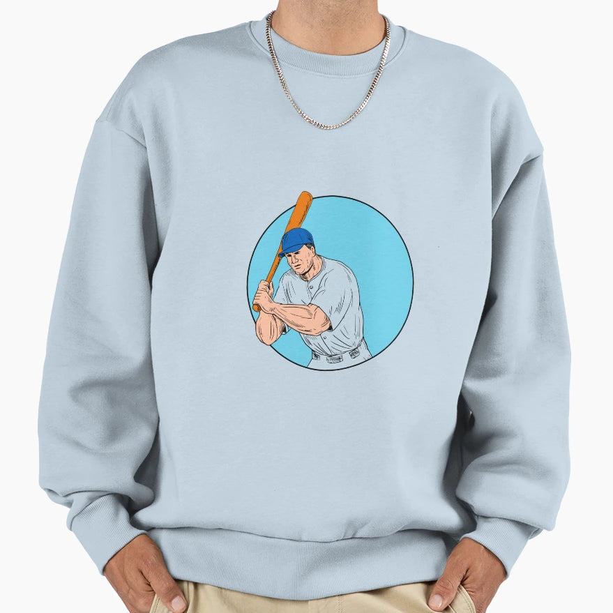 Baseball Player Holding Bat Drawing Sweatshirt - Aesthetic Graphic Unisex - T-Shirt, Sweatshirt, Hoodie