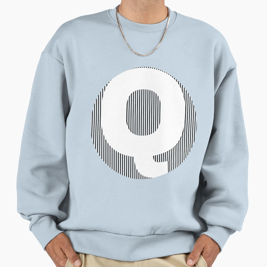 Letter White Q Sweatshirt - Casual Everyday Wear Men Women - T-Shirt, Sweatshirt, Hoodie