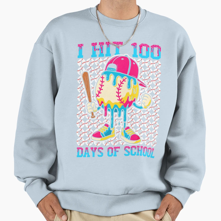 Baseball Ice Cream Drip 100 Days Sweatshirt - Custom Art Print Unisex - T-Shirt, Sweatshirt, Hoodie