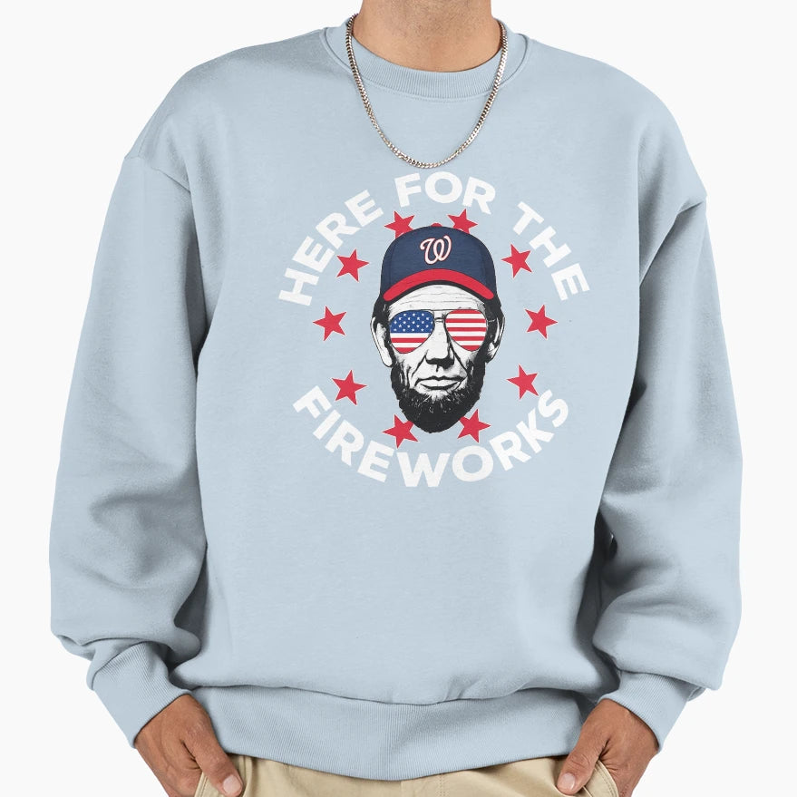 Here Firework Patriotic Abraham Sweatshirt - Fun Novelty Design Unisex - T-Shirt, Sweatshirt, Hoodie