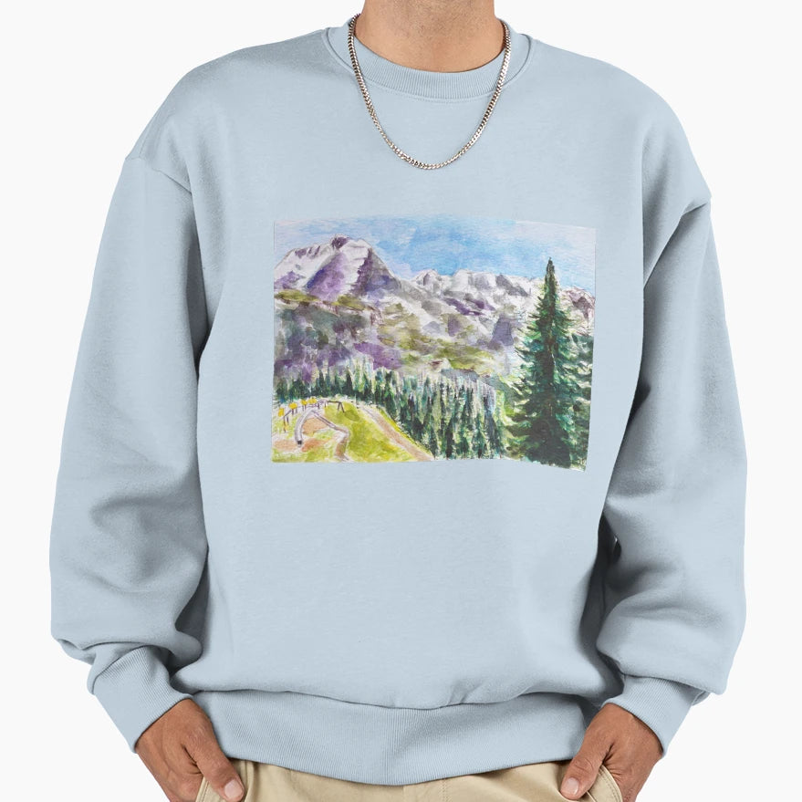 Hand Painted Switzerland Ice Mountain Sweatshirt - Graphic Print Unisex - T-Shirt, Sweatshirt, Hoodie