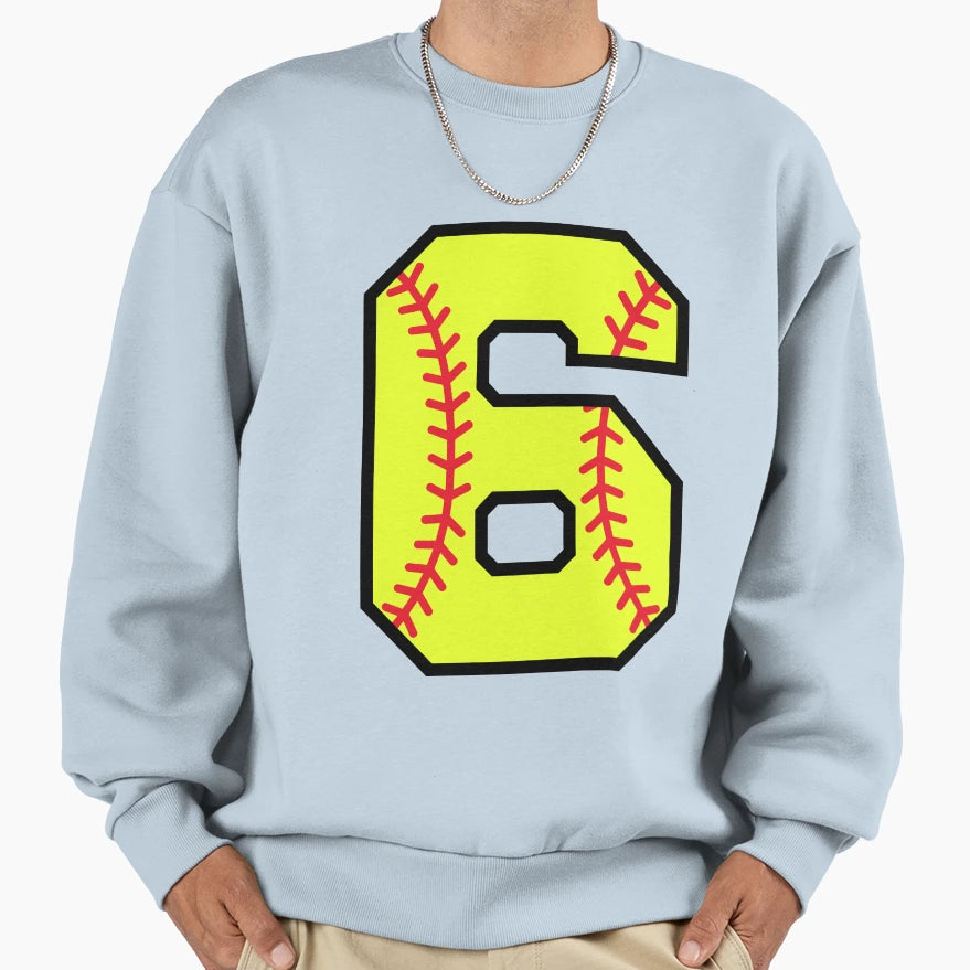 Softball Number 6 Sweatshirt - Casual Everyday Wear Unisex - T-Shirt, Sweatshirt, Hoodie