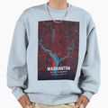 Washington Red Blue Minimalist Map Sweatshirt - Streetwear Style Unisex - T-Shirt, Sweatshirt, Hoodie