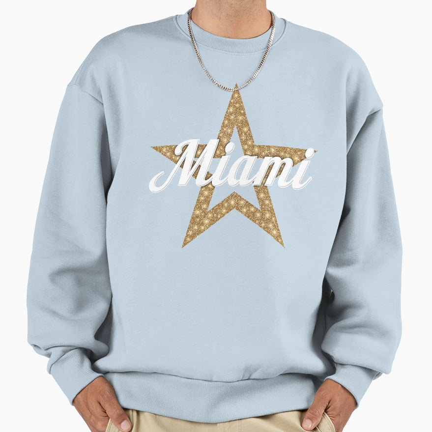 Miami Script Star White Type Sweatshirt - Aesthetic Graphic Unisex - T-Shirt, Sweatshirt, Hoodie