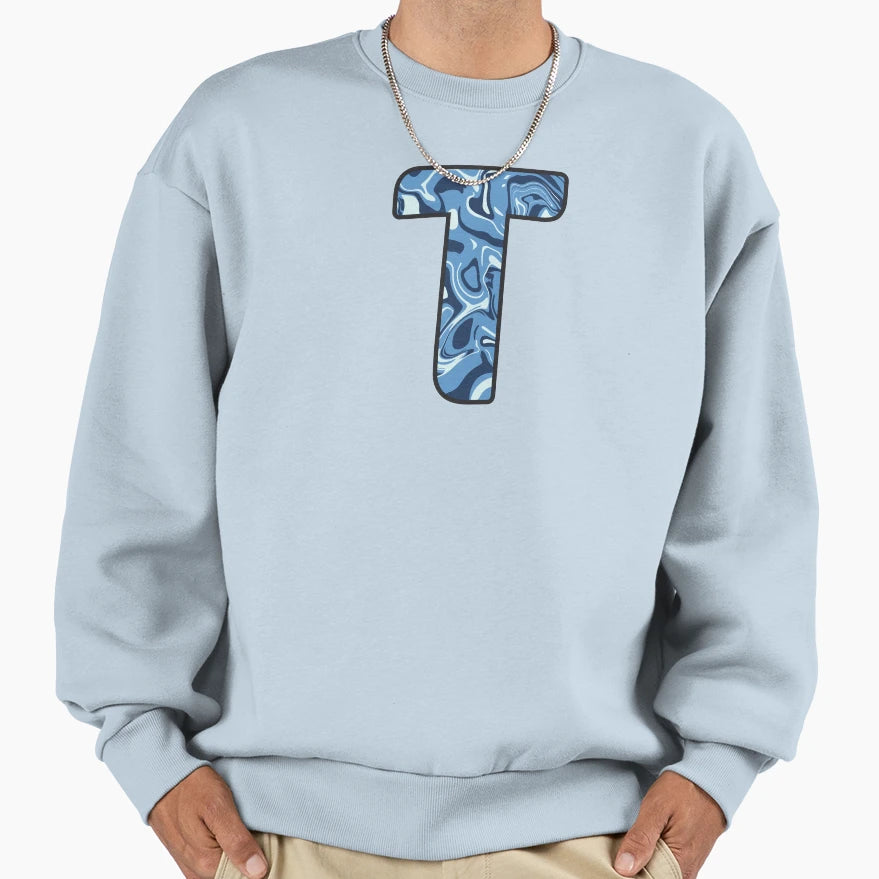 T Blue Marble Alphabet Letter Sweatshirt - Fun Novelty Design Men Women - T-Shirt, Sweatshirt, Hoodie