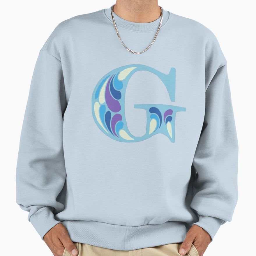 Letter G Fancy Monogram Hippie Initial Sweatshirt - Novelty Apparel Unisex - T-Shirt, Sweatshirt, Hoodie
