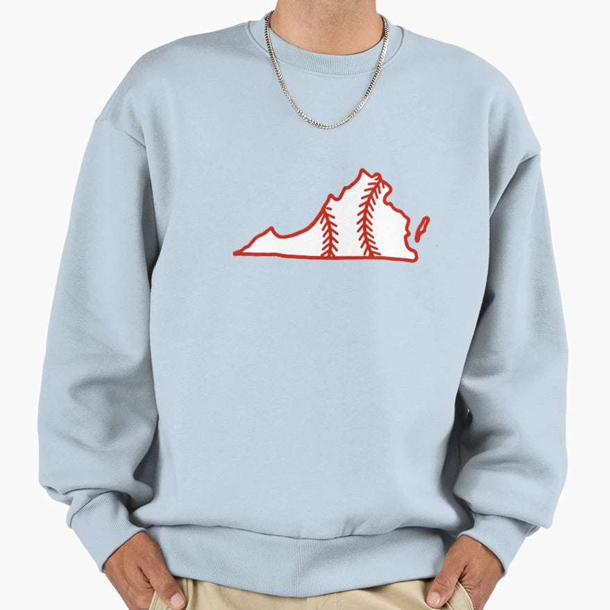 Virginia State Outline Baseball Sweatshirt - Fun Novelty Design for Adults - T-Shirt, Sweatshirt, Hoodie