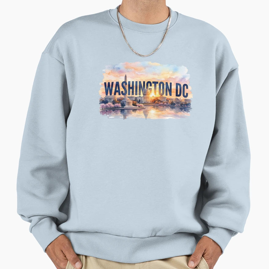Washington Dc Watercolor Sunset Cherry Sweatshirt - Trendy Graphic Unisex - T-Shirt, Sweatshirt, Hoodie