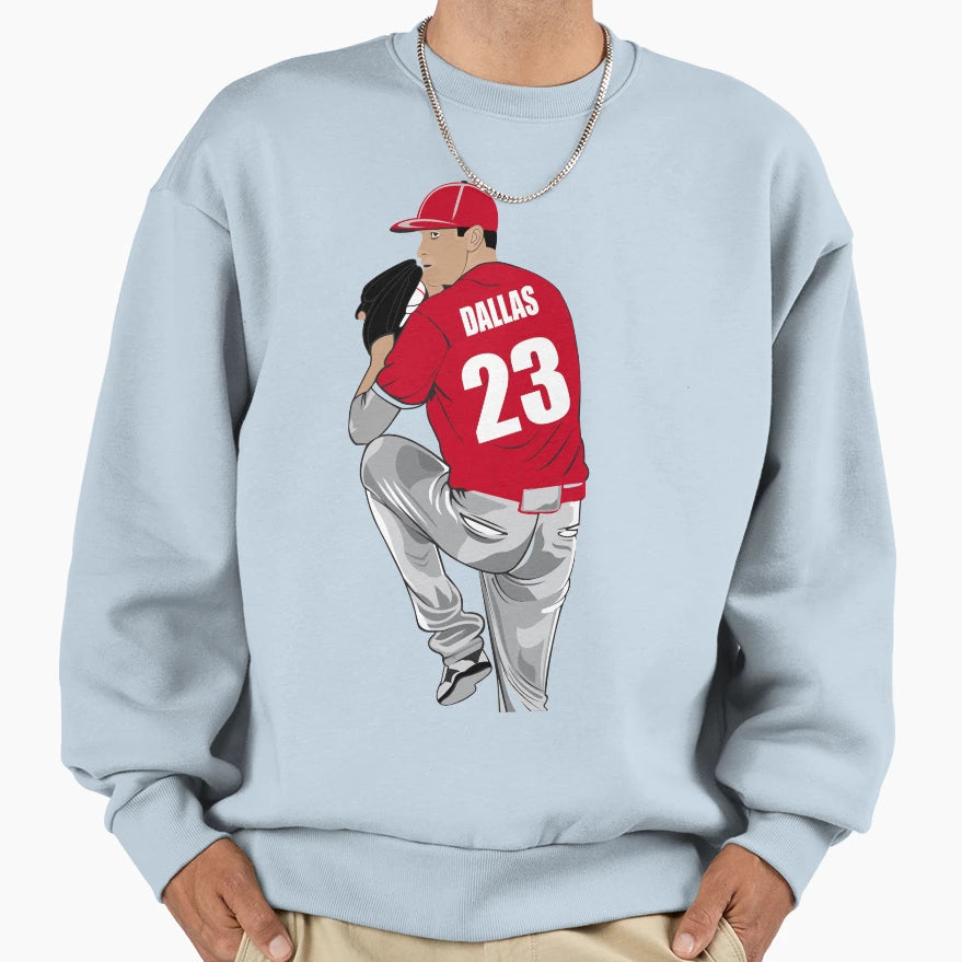 Dallas Pitcher Baseball Sweatshirt - Novelty Apparel for Adults - T-Shirt, Sweatshirt, Hoodie