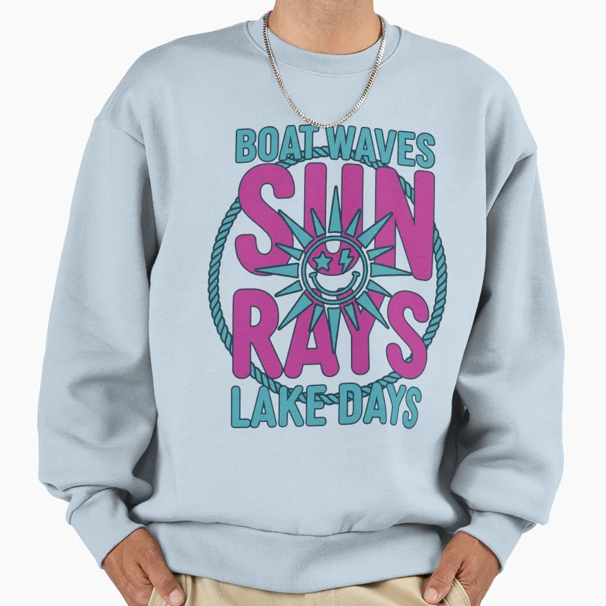 Boat Waves Sun Rays Lake Days Sun Sweatshirt - Streetwear Style for Adults - T-Shirt, Sweatshirt, Hoodie