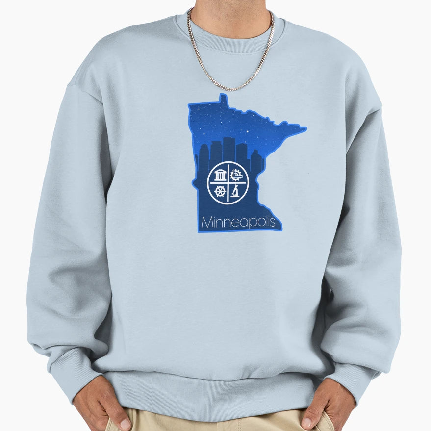 City Minneapolis Minnesota Skyline Sweatshirt - Custom Art Print Men Women - T-Shirt, Sweatshirt, Hoodie