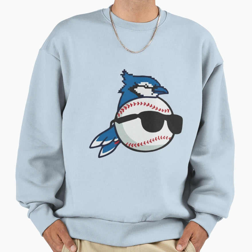 Blue Jay Baseball Pixel Bird Sweatshirt - Custom Art Print Men Women - T-Shirt, Sweatshirt, Hoodie