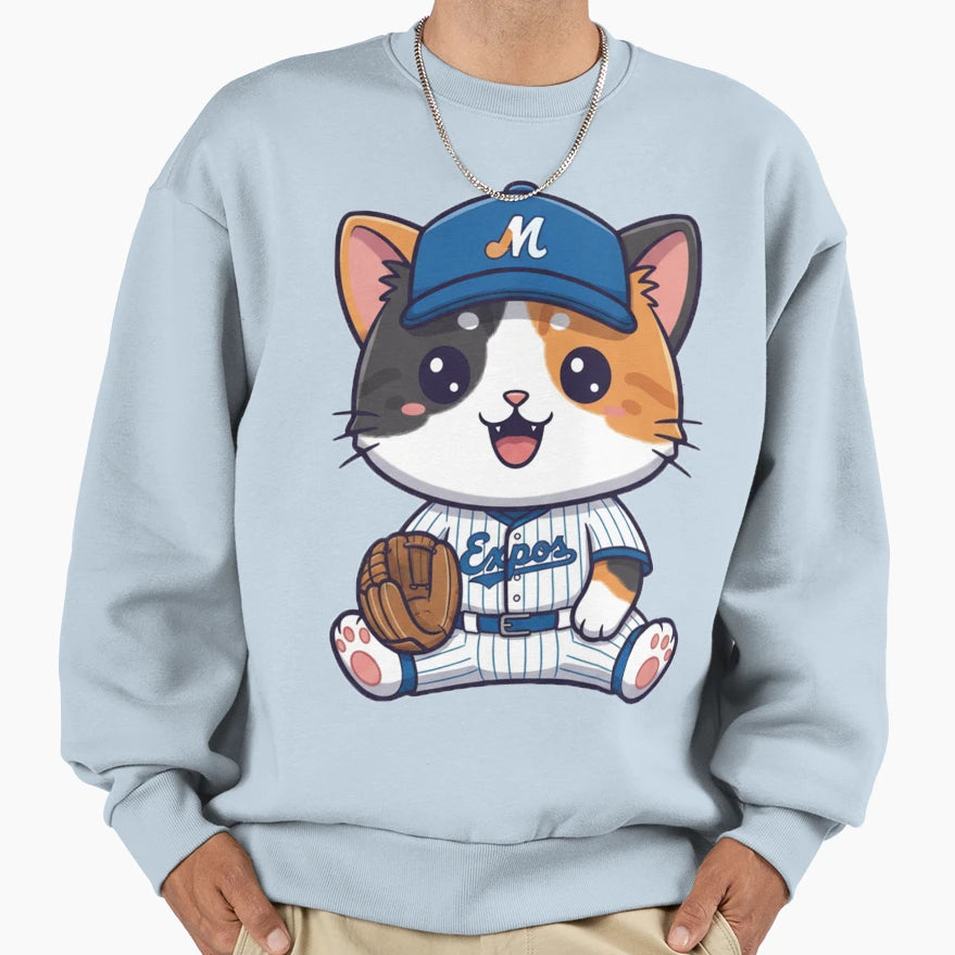 Born Ready Cat Baseball Sweatshirt - Fun Novelty Design Men Women - T-Shirt, Sweatshirt, Hoodie
