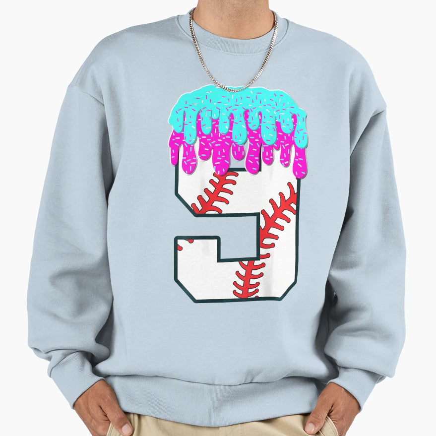 Baseball 9 Year Old Ice Cream Drip 9Th Sweatshirt - Graphic Print Unisex - T-Shirt, Sweatshirt, Hoodie