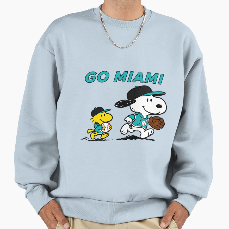 Snoopy Baseball Go Miami Sweatshirt - Graphic Print Unisex - T-Shirt, Sweatshirt, Hoodie