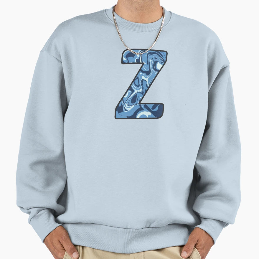 Z Blue Marble Alphabet Letter Sweatshirt - Aesthetic Graphic Men Women - T-Shirt, Sweatshirt, Hoodie