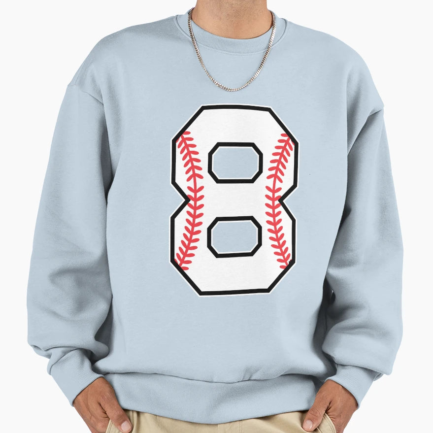 Baseball Number 8 Sweatshirt - Minimalist Print Unisex - T-Shirt, Sweatshirt, Hoodie