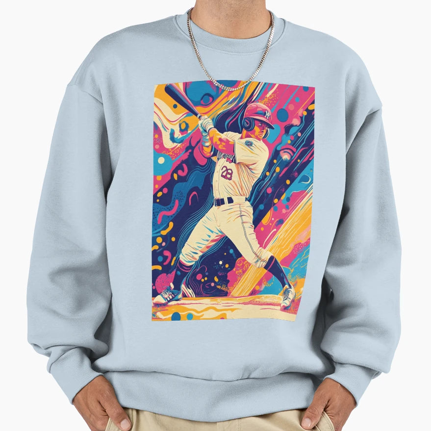 Psychedelic Twist Baseball Scene Bold Sweatshirt - Streetwear Style Unisex - T-Shirt, Sweatshirt, Hoodie
