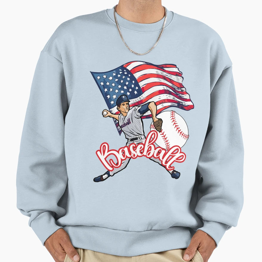 American Flag Baseball Pitcher Sweatshirt - Fun Novelty Design Unisex - T-Shirt, Sweatshirt, Hoodie