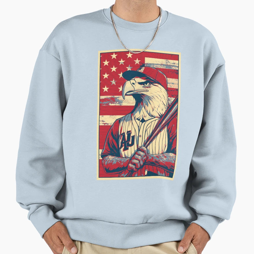 Bald Eagle Baseball Player American Sweatshirt - Trendy Graphic for Adults - T-Shirt, Sweatshirt, Hoodie