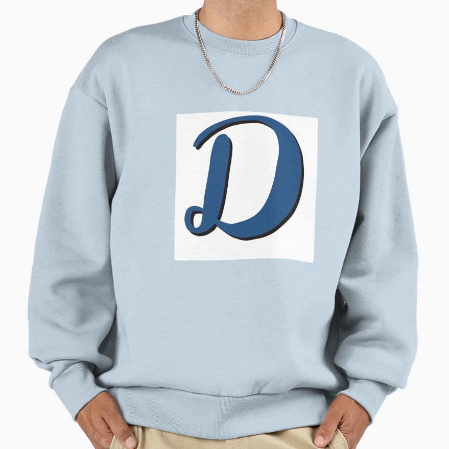 Letter D Blue Initial Monogram Alphabet Sweatshirt - Unique Graphic Unisex - T-Shirt, Sweatshirt, Hoodie