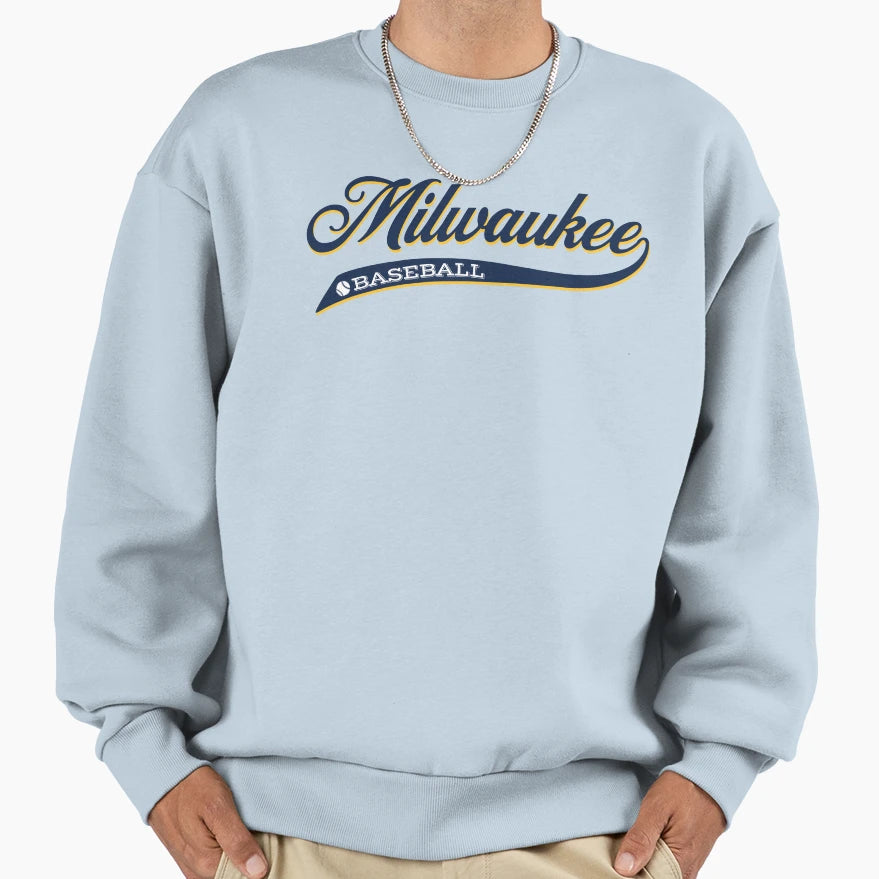 Script Milwaukee Baseball Sweatshirt - Graphic Print for Adults - T-Shirt, Sweatshirt, Hoodie