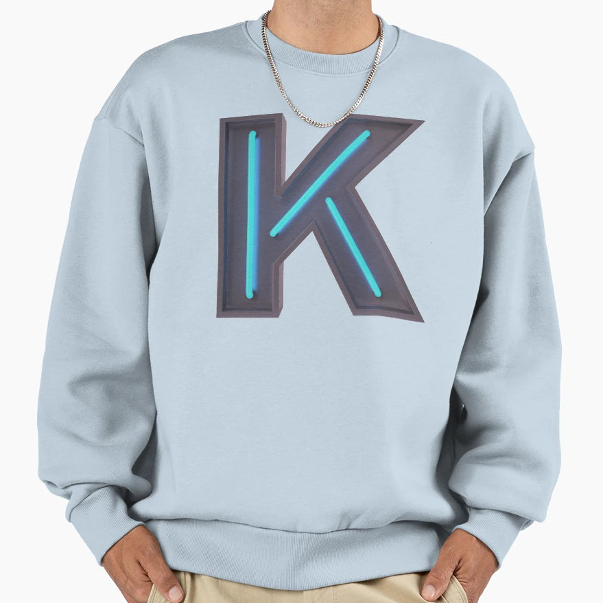 Neon Letter Sign Initials K Sweatshirt - Casual Everyday Wear Men Women - T-Shirt, Sweatshirt, Hoodie