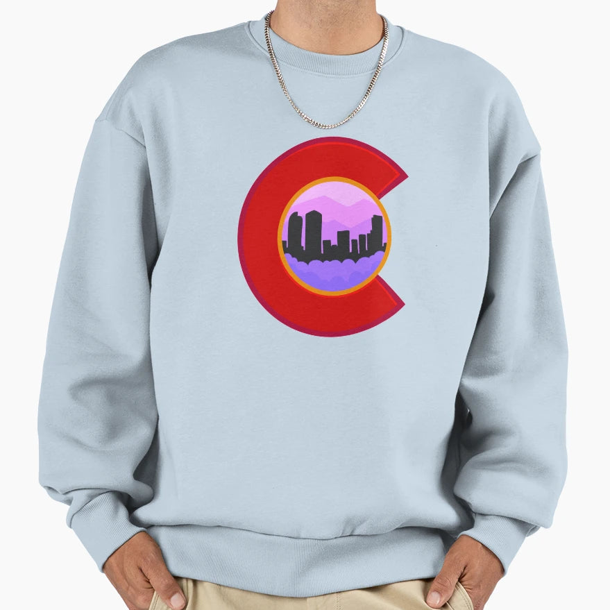 Colorado Logo Downtown Denver Skyline Sweatshirt - Unique Graphic Unisex - T-Shirt, Sweatshirt, Hoodie