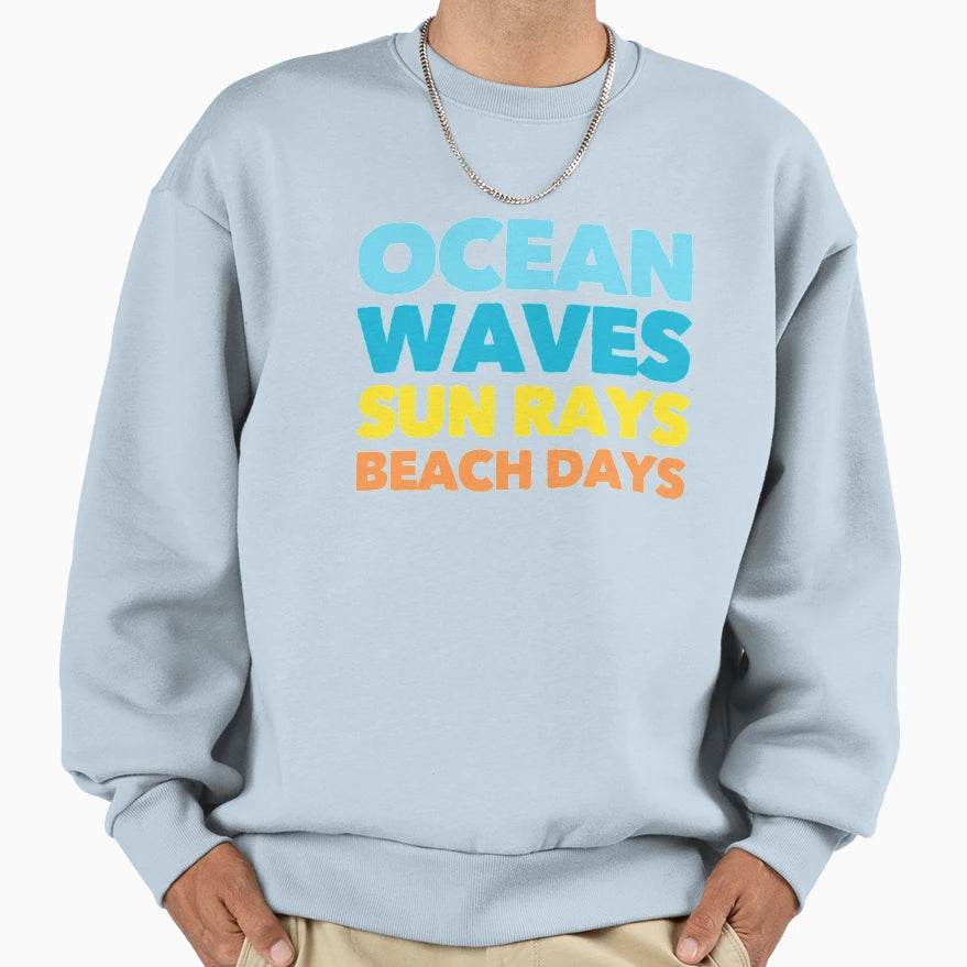 Ocean Waves Sun Rays Beach Days Sweatshirt - Trendy Graphic for Adults - T-Shirt, Sweatshirt, Hoodie