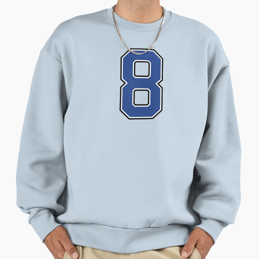 Blue Number 8 Lucky Sports Jersey Sweatshirt - Aesthetic Graphic Men Women - T-Shirt, Sweatshirt, Hoodie