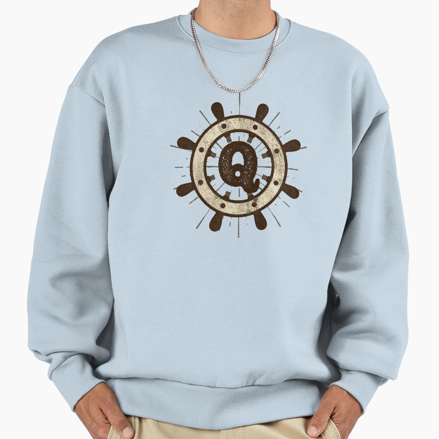 Monogram Q Ship Wheel Sweatshirt - Aesthetic Graphic Unisex - T-Shirt, Sweatshirt, Hoodie