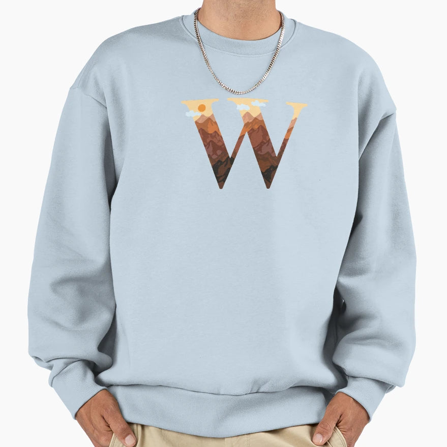 Mountain Adventure Monogram W Sweatshirt - Unique Graphic for Adults - T-Shirt, Sweatshirt, Hoodie