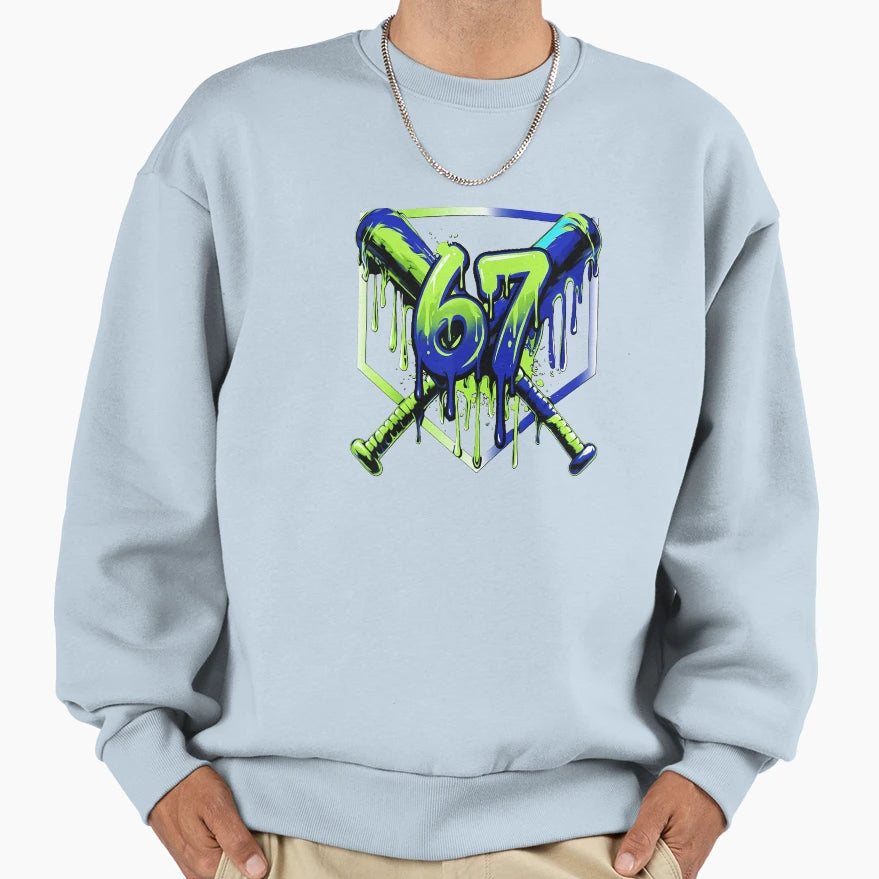 67 Baseball Drip Effect Urban Sweatshirt - Novelty Apparel Men Women - T-Shirt, Sweatshirt, Hoodie