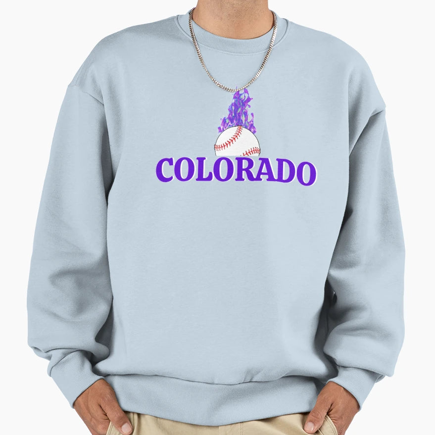 Colorado Baseball Flaming Fan Gift Sweatshirt - Streetwear Style Unisex - T-Shirt, Sweatshirt, Hoodie