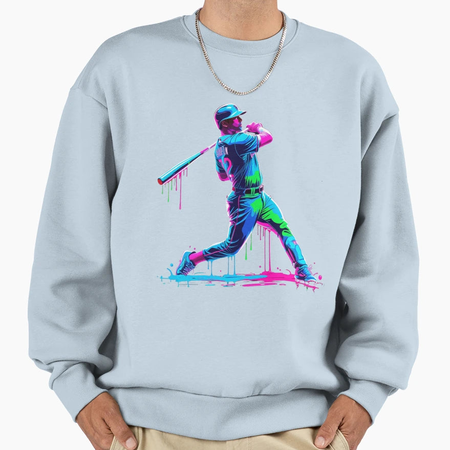 Neon Drip Baseball Player Vibrant Sweatshirt - Custom Art Print for Adults - T-Shirt, Sweatshirt, Hoodie